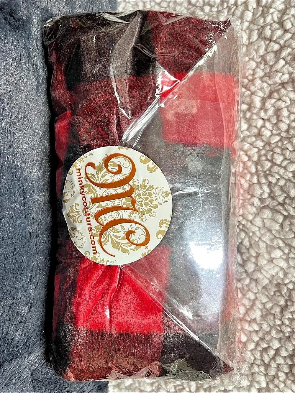 Minky Couture Red & Black Buffalo Plaid Scarf. NWT